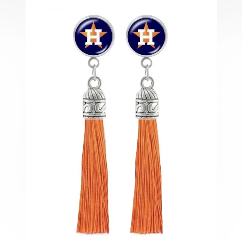 Houston Astros Earrings Inspired Tassel Earrings Baseball - Picture 1 of 3